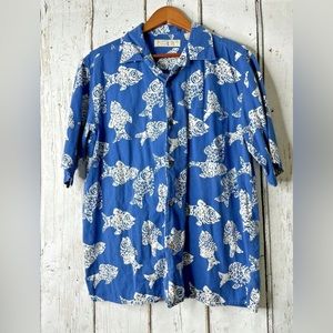Island Republic Mens Blue and White Hawaiian Shirt Sz M Good Condition